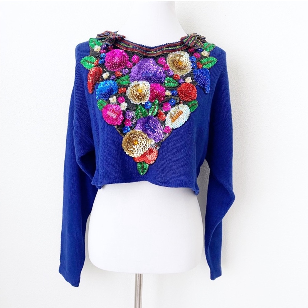 Cropped Vintage Beaded Sequin Sweater, size S/M